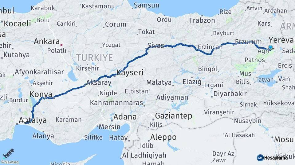 Ağrı Serik Antalya Arası Kaç Km - Yol Haritası