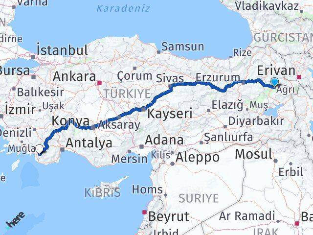 Ağrı Seydikemer Muğla Arası Kaç Km - Yol Haritası