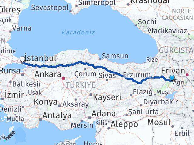 Ağrı Şişli İstanbul Arası Kaç Km - Yol Haritası