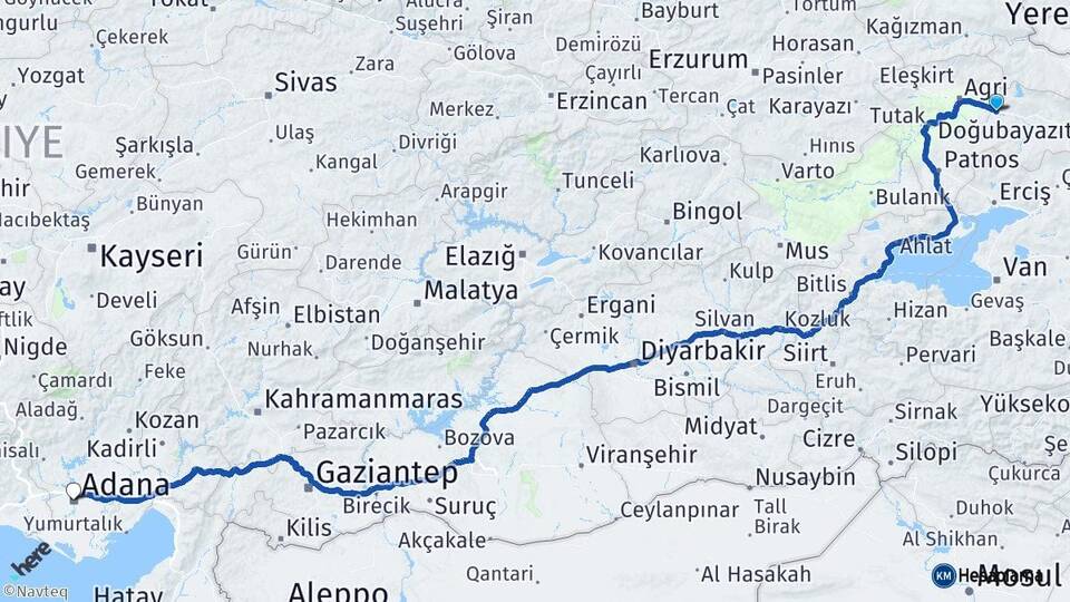 Ağrı Taşlıçay Adana Arası Kaç Km - Yol Haritası