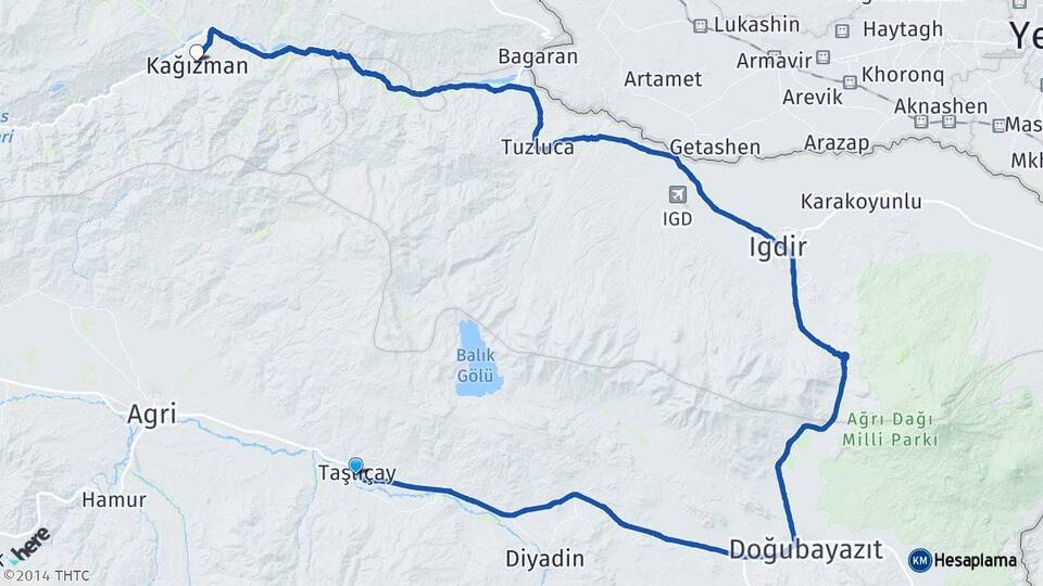 Ağrı Taşlıçay Kağızman Kars Arası Kaç Km - Yol Haritası
