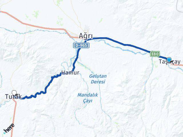 Ağrı Taşlıçay Tutak Arası Kaç Km - Yol Haritası