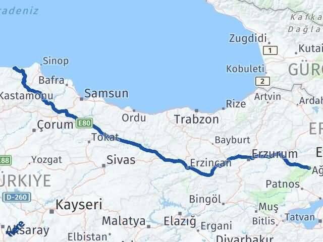 Ağrı Türkeli Sinop Arası Kaç Km - Yol Haritası