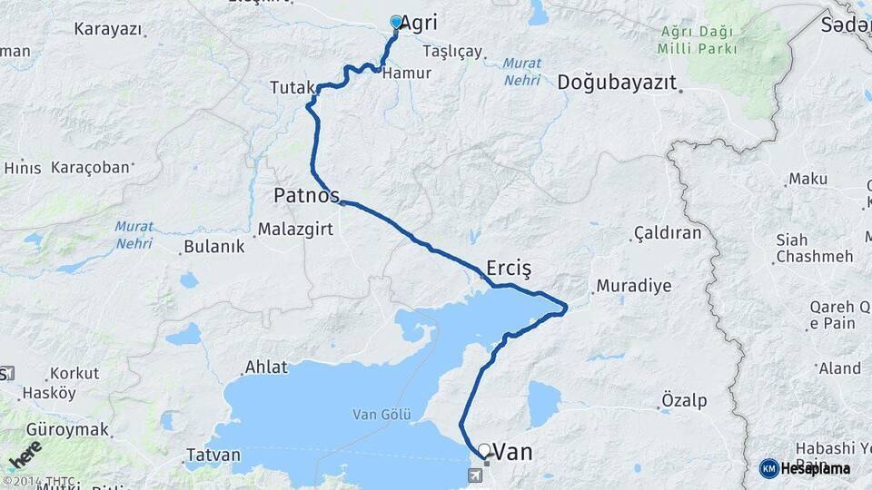 Ağrı Tuşba Van Arası Kaç Km - Yol Haritası