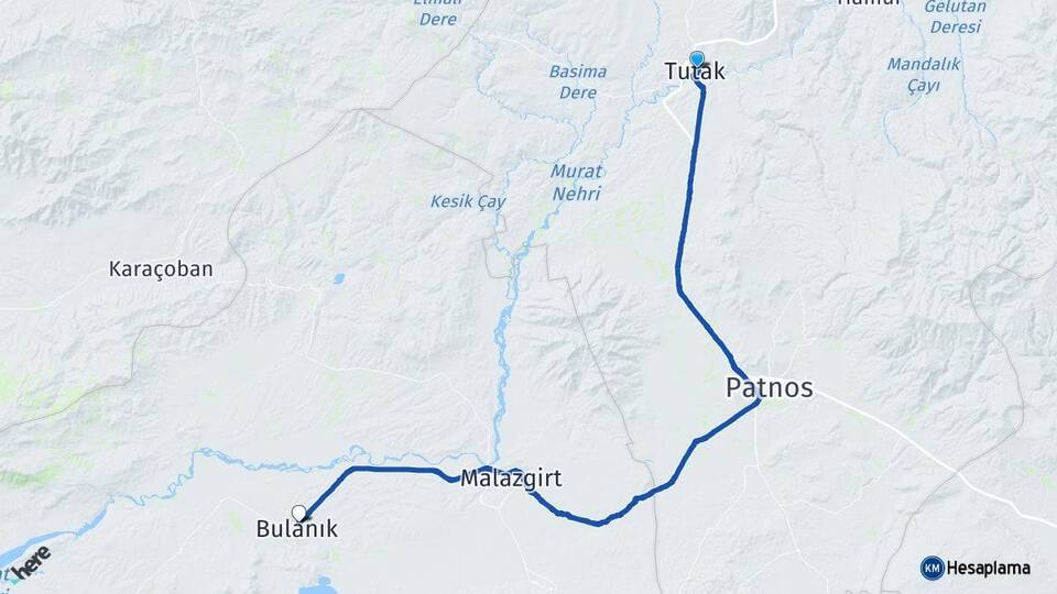 Ağrı Tutak Bulanık Muş Arası Kaç Km - Yol Haritası