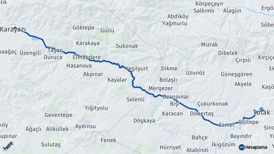 Ağrı Tutak Karayazı Erzurum Arası Kaç Km - Yol Haritası