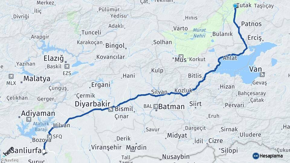 Ağrı Tutak Şanlıurfa Arası Kaç Km - Yol Haritası