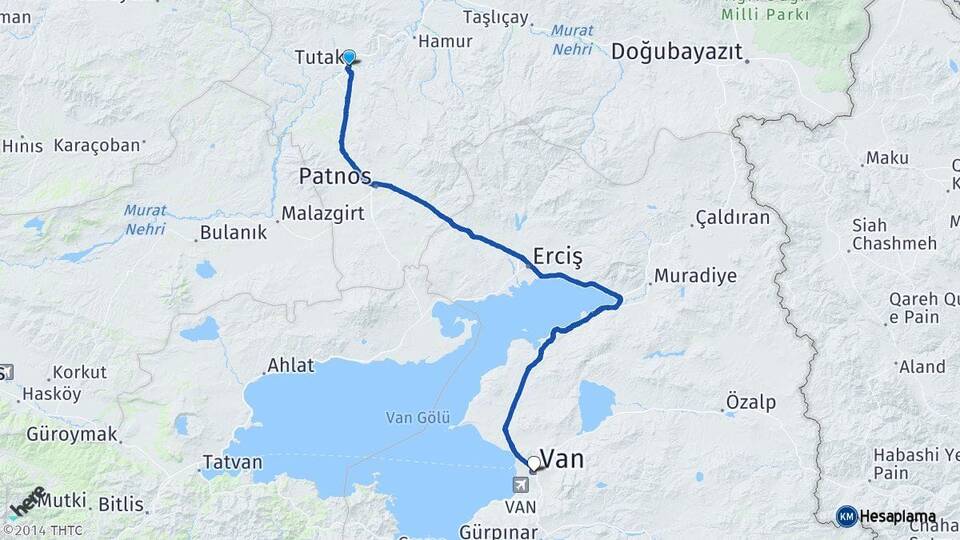 Ağrı Tutak Van Arası Kaç Km - Yol Haritası