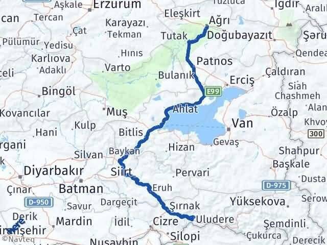 Ağrı Uludere Şırnak Arası Kaç Km - Yol Haritası