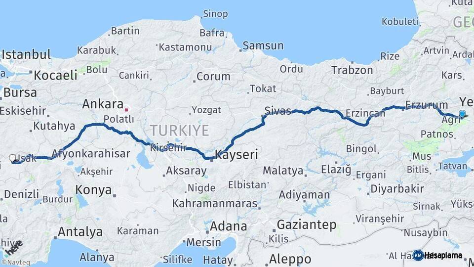 Ağrı Uşak Arası Kaç Km - Yol Haritası