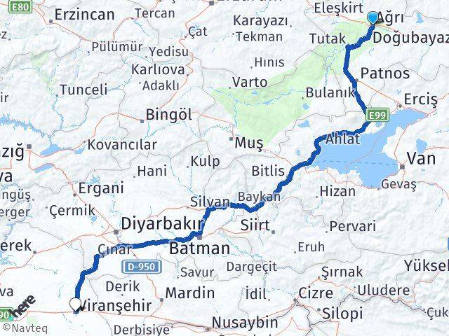 Ağrı Viranşehir Şanlıurfa Arası Kaç Km - Yol Haritası