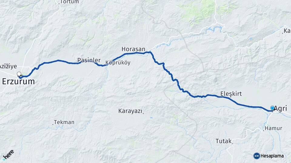 Ağrı Yakutiye Erzurum Arası Kaç Km - Yol Haritası
