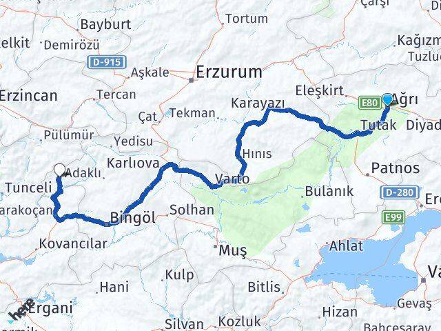 Ağrı Yayladere Bingöl Arası Kaç Km - Yol Haritası