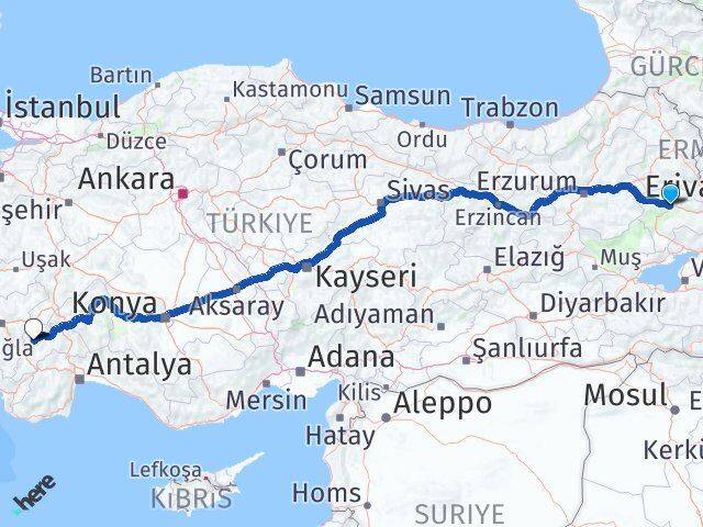 Ağrı Yeşilova Burdur Arası Kaç Km - Yol Haritası