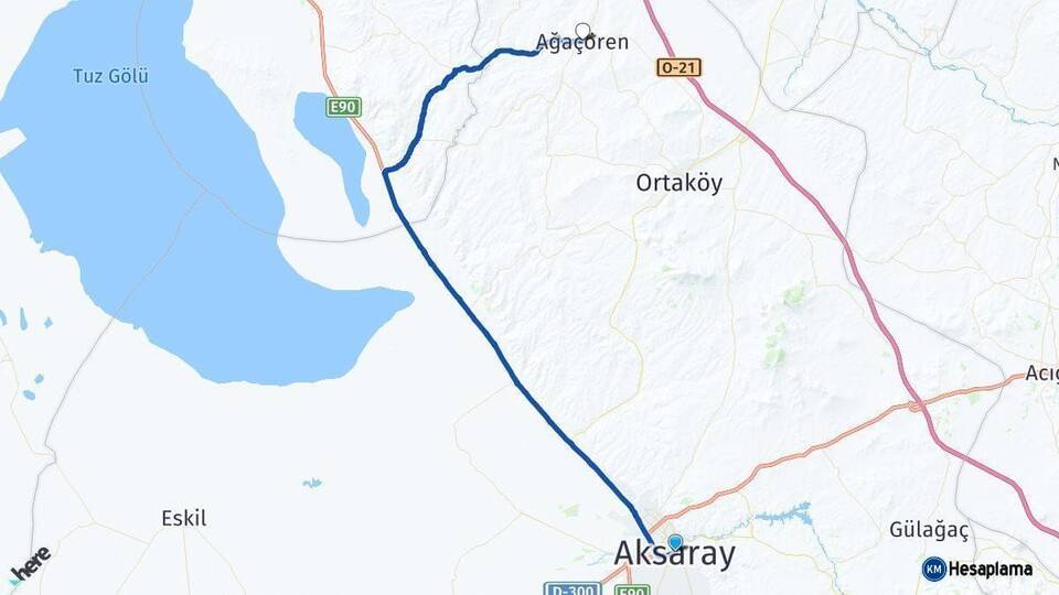 Aksaray Ağaçören Arası Kaç Km - Yol Haritası