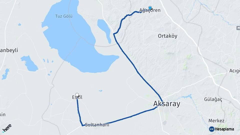 Aksaray Ağaçören Eskil Arası Kaç Km - Yol Haritası