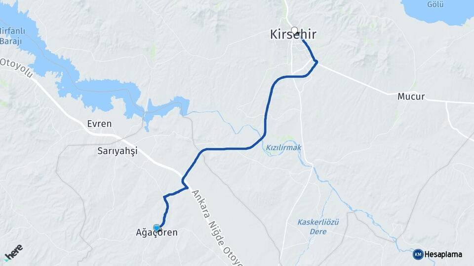 Aksaray Ağaçören Kırşehir Arası Kaç Km - Yol Haritası