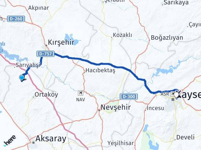 Aksaray Ağaçören Melikgazi Kayseri Arası Kaç Km - Yol Haritası