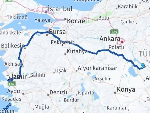 Aksaray Ağaçören Narlıdere İzmir Arası Kaç Km - Yol Haritası