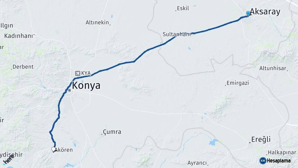 Aksaray Akören Konya Arası Kaç Km - Yol Haritası
