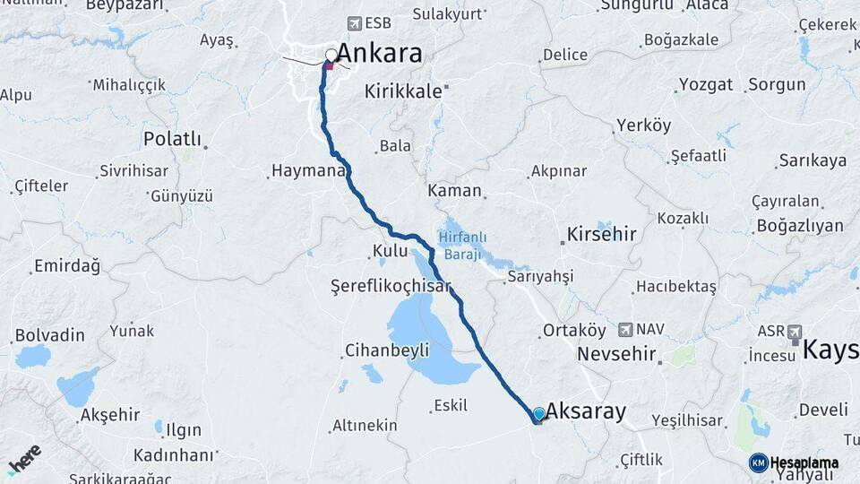 Aksaray Altındağ Ankara Arası Kaç Km - Yol Haritası