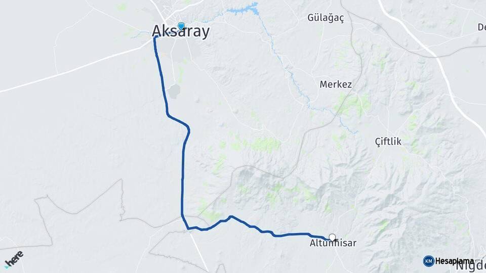 Aksaray Altunhisar Niğde Arası Kaç Km - Yol Haritası