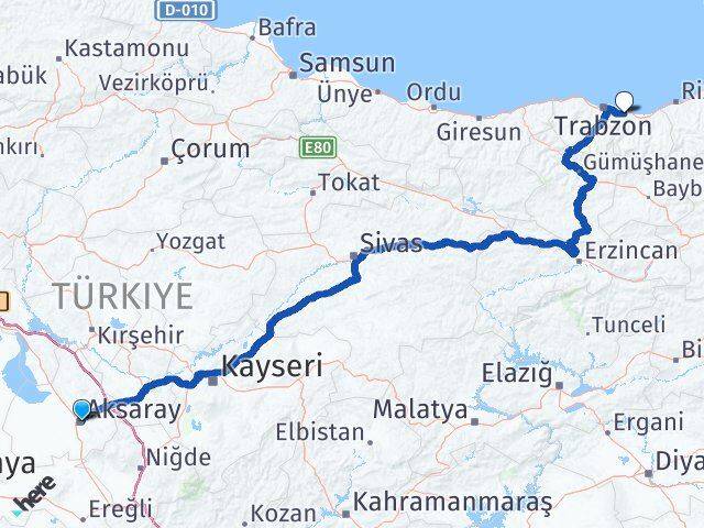 Aksaray Arsin Trabzon Arası Kaç Km - Yol Haritası