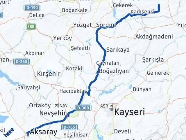 Aksaray Artova Tokat Arası Kaç Km - Yol Haritası