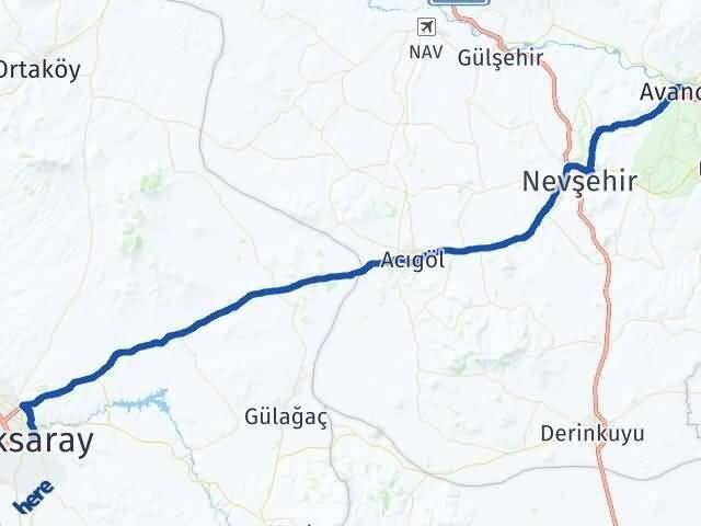 Aksaray Avanos Nevşehir Arası Kaç Km - Yol Haritası