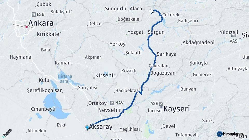 Aksaray Aydıncık Yozgat Arası Kaç Km - Yol Haritası