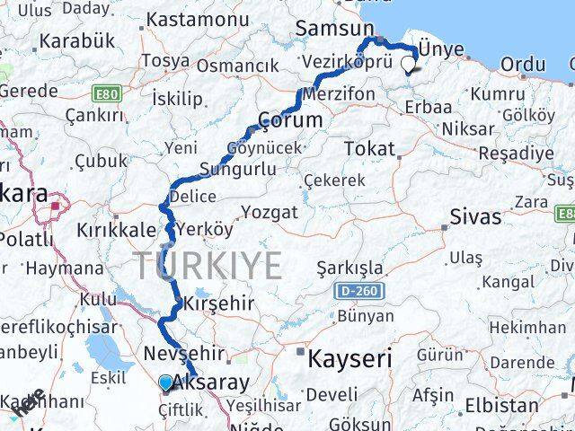 Aksaray Ayvacık Samsun Arası Kaç Km - Yol Haritası