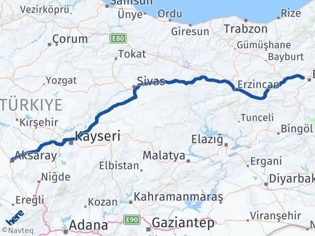 Aksaray Aziziye Erzurum Arası Kaç Km - Yol Haritası
