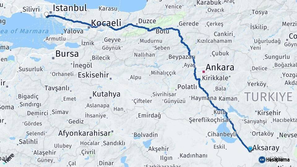 Aksaray Bakırköy İstanbul Arası Kaç Km - Yol Haritası