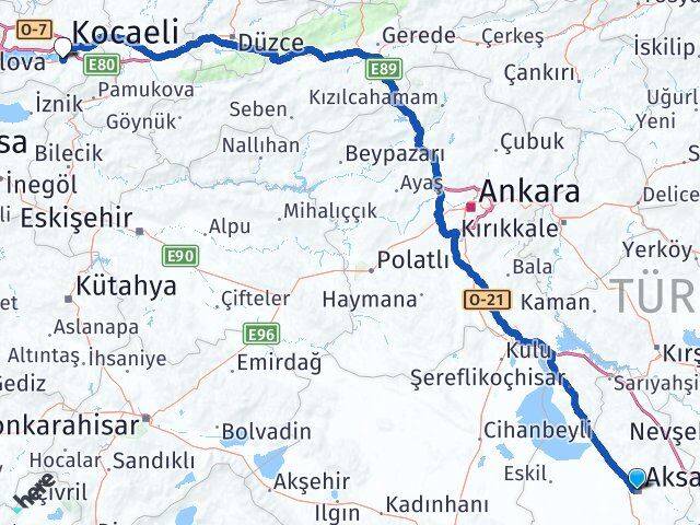 Aksaray Başiskele Kocaeli Arası Kaç Km - Yol Haritası