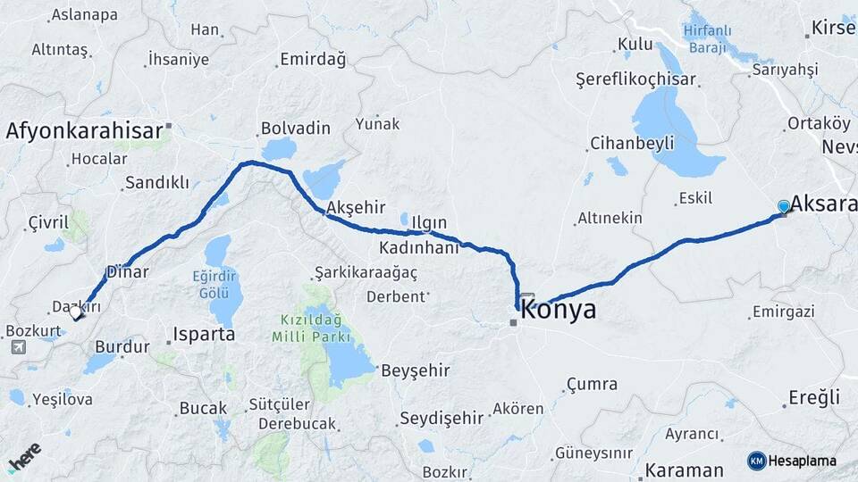 Aksaray Başmakçı Afyonkarahisar Arası Kaç Km - Yol Haritası