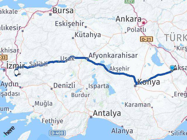 Aksaray Bayındır İzmir Arası Kaç Km - Yol Haritası