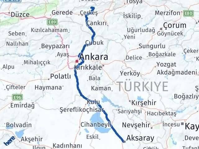 Aksaray Bayramören Çankırı Arası Kaç Km - Yol Haritası