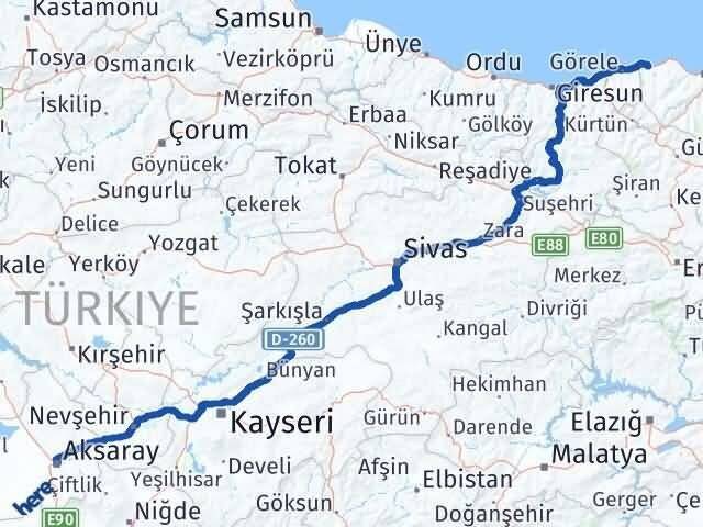 Aksaray Beşikdüzü Trabzon Arası Kaç Km - Yol Haritası