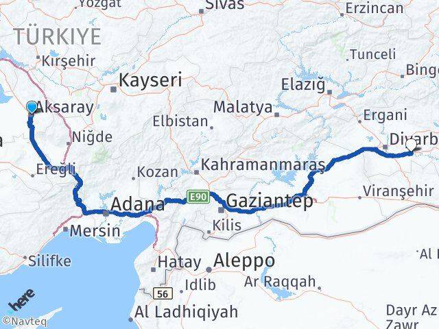 Aksaray Bismil Diyarbakır Arası Kaç Km - Yol Haritası