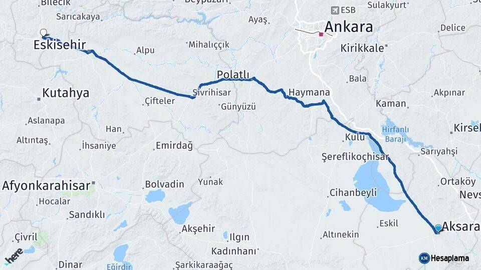 Aksaray Bozüyük Bilecik Arası Kaç Km - Yol Haritası