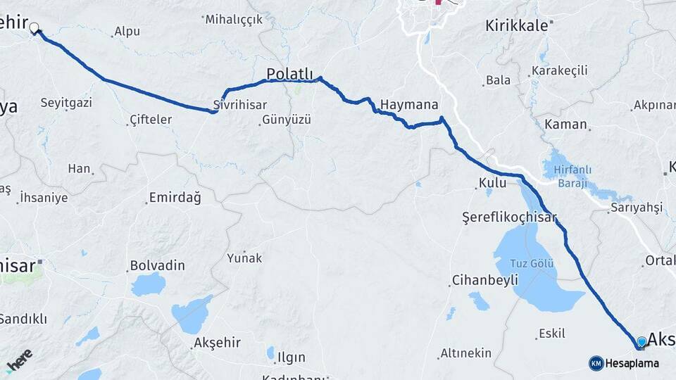 Aksaray Çağlayan Arası Kaç Km - Yol Haritası