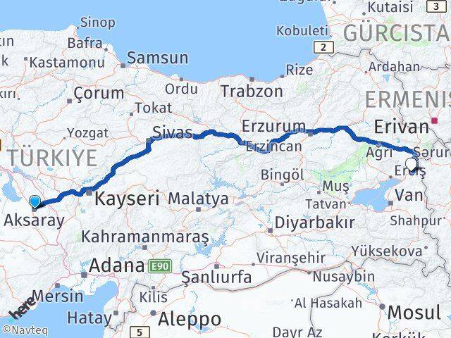 Aksaray Çaldıran Van Arası Kaç Km - Yol Haritası