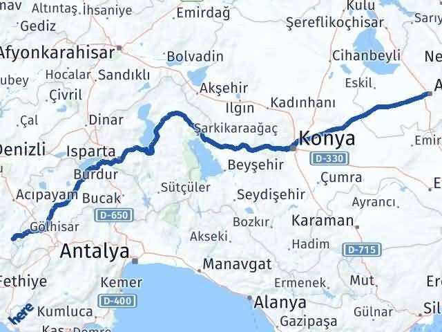 Aksaray Çameli Denizli Arası Kaç Km - Yol Haritası