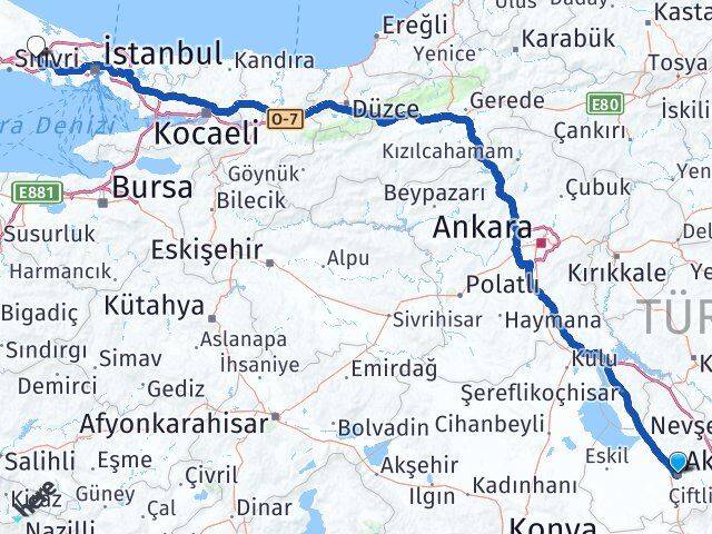 Aksaray Çatalca İstanbul Arası Kaç Km - Yol Haritası