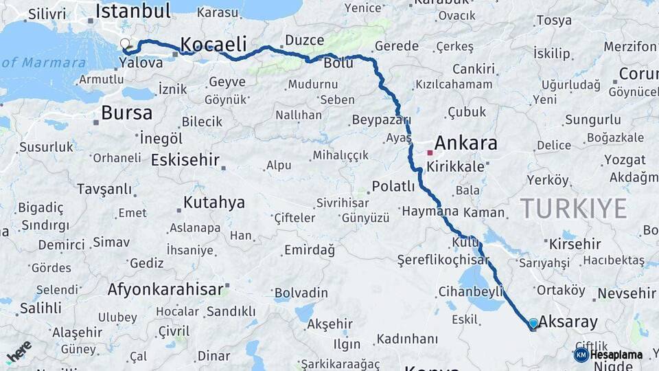 Aksaray Çayırova Kocaeli Arası Kaç Km - Yol Haritası