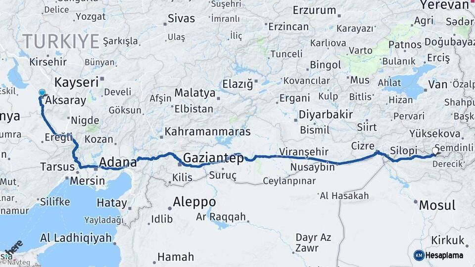 Aksaray Çukurca Hakkari Arası Kaç Km - Yol Haritası