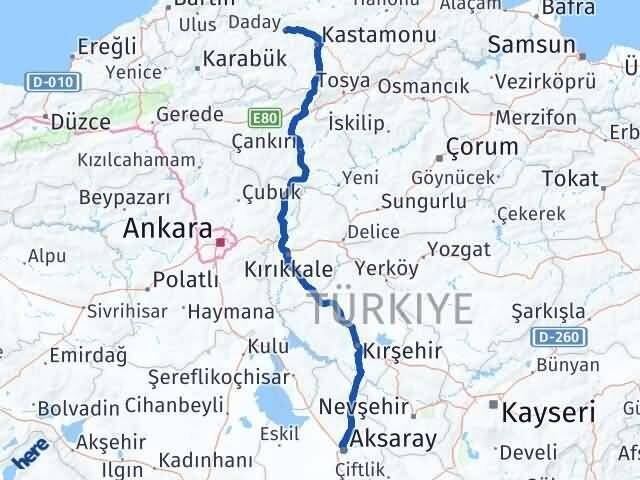 Aksaray Daday Kastamonu Arası Kaç Km - Yol Haritası