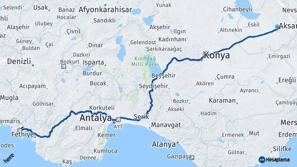 Aksaray Dalaman Muğla Arası Kaç Km - Yol Haritası