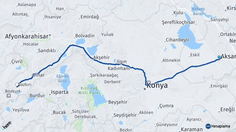 Aksaray Dazkırı Afyon Arası Kaç Saat? Yol Haritası, Yakıt, Rota ve Mesafe Hesaplama Aksaray Dazkırı Afyon Arası Kaç Km? Kaç Saat? Yol Haritası