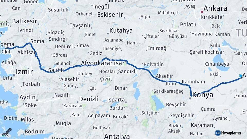 Aksaray Dikili İzmir Arası Kaç Km - Yol Haritası